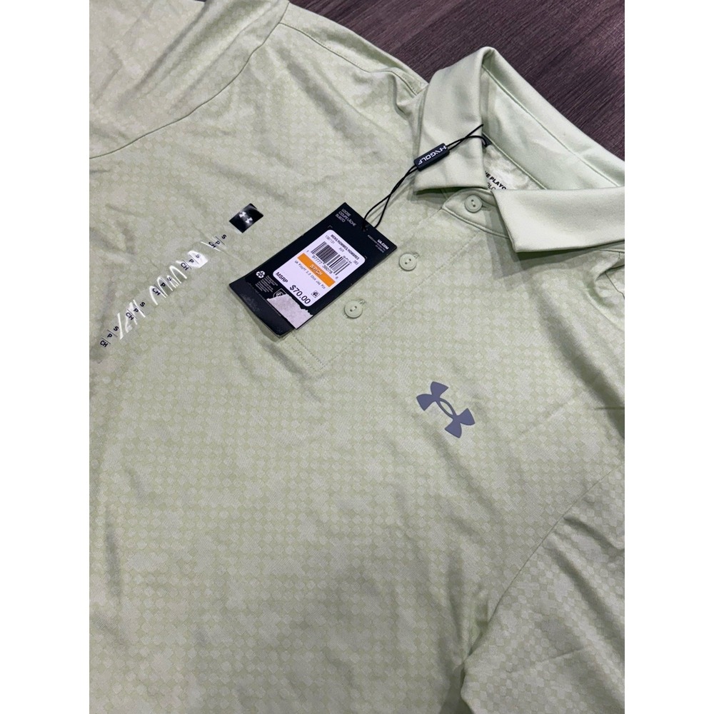 Under Armour Mens Playoff 3.0 Checkered Jacquard Polo Shirt Lime Green 1387131 S - Picture 2 of 7